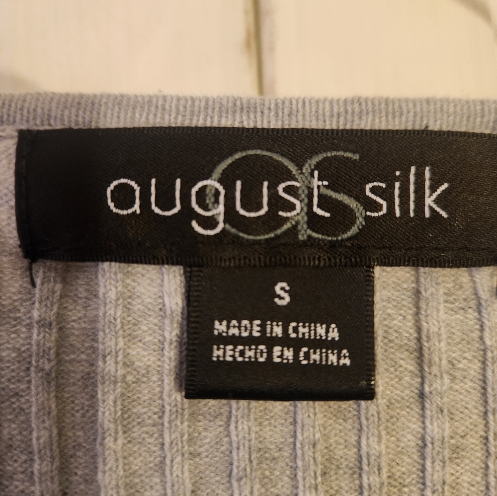 August Silk Top Sweater Ribbed Cotton Scoop Ruffle - Picture 3 of 5